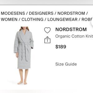 NWT NORDSTROM 100% ORGANIC COTTON ROBE IN GREY HEATHER SIZE XL